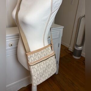 Michael Kors Tan and Cream Logo Crossbody Bag